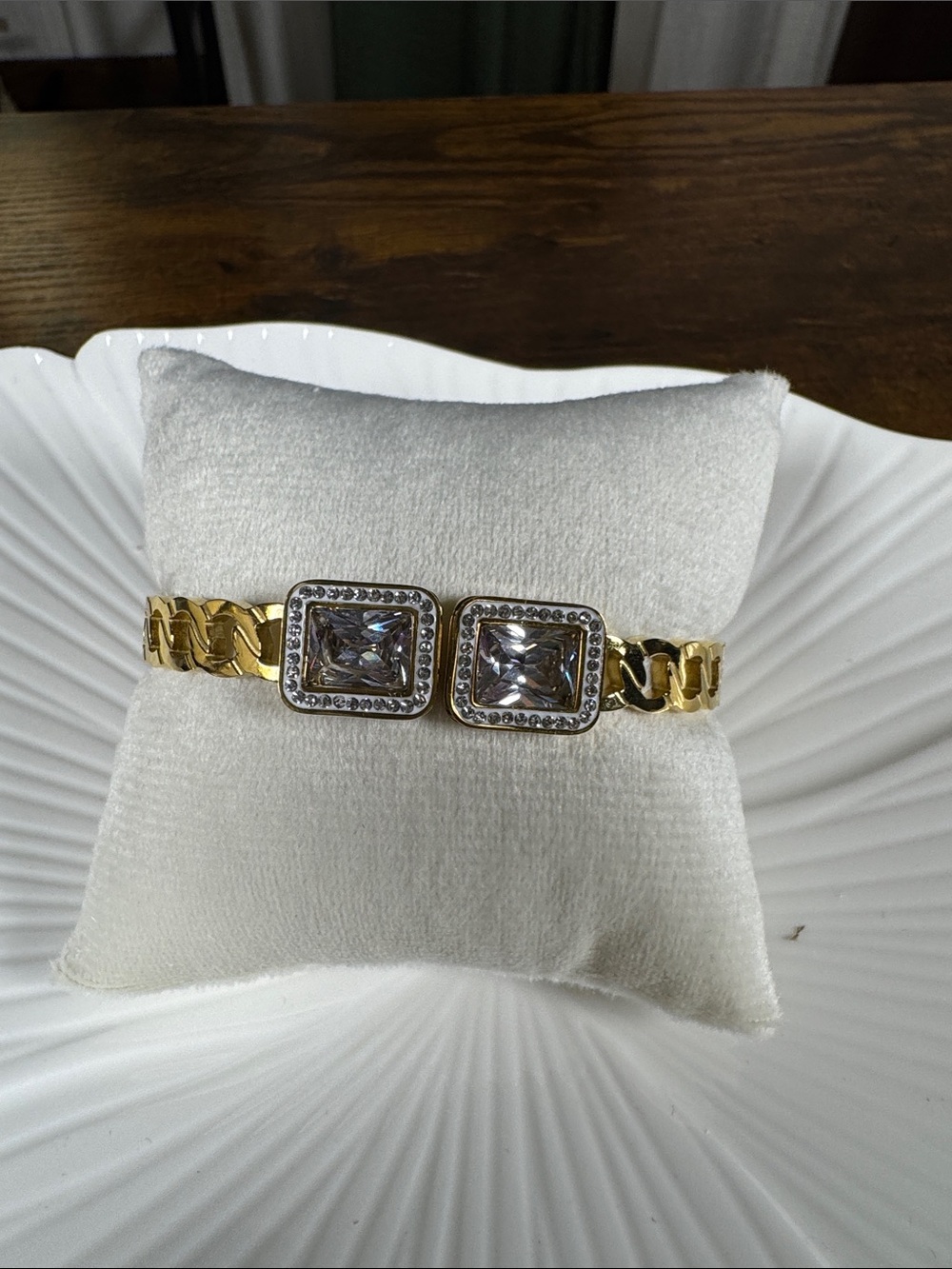 Gold-Tone Crystal Square Link Bracelet - Unbranded